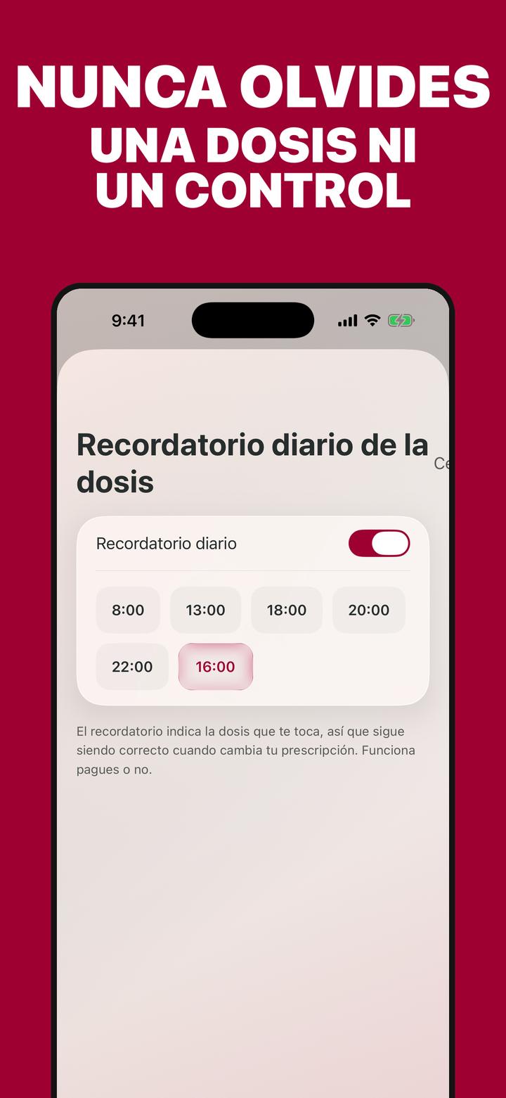 Ajustes del recordatorio diario de dosis de Coagly con las horas disponibles